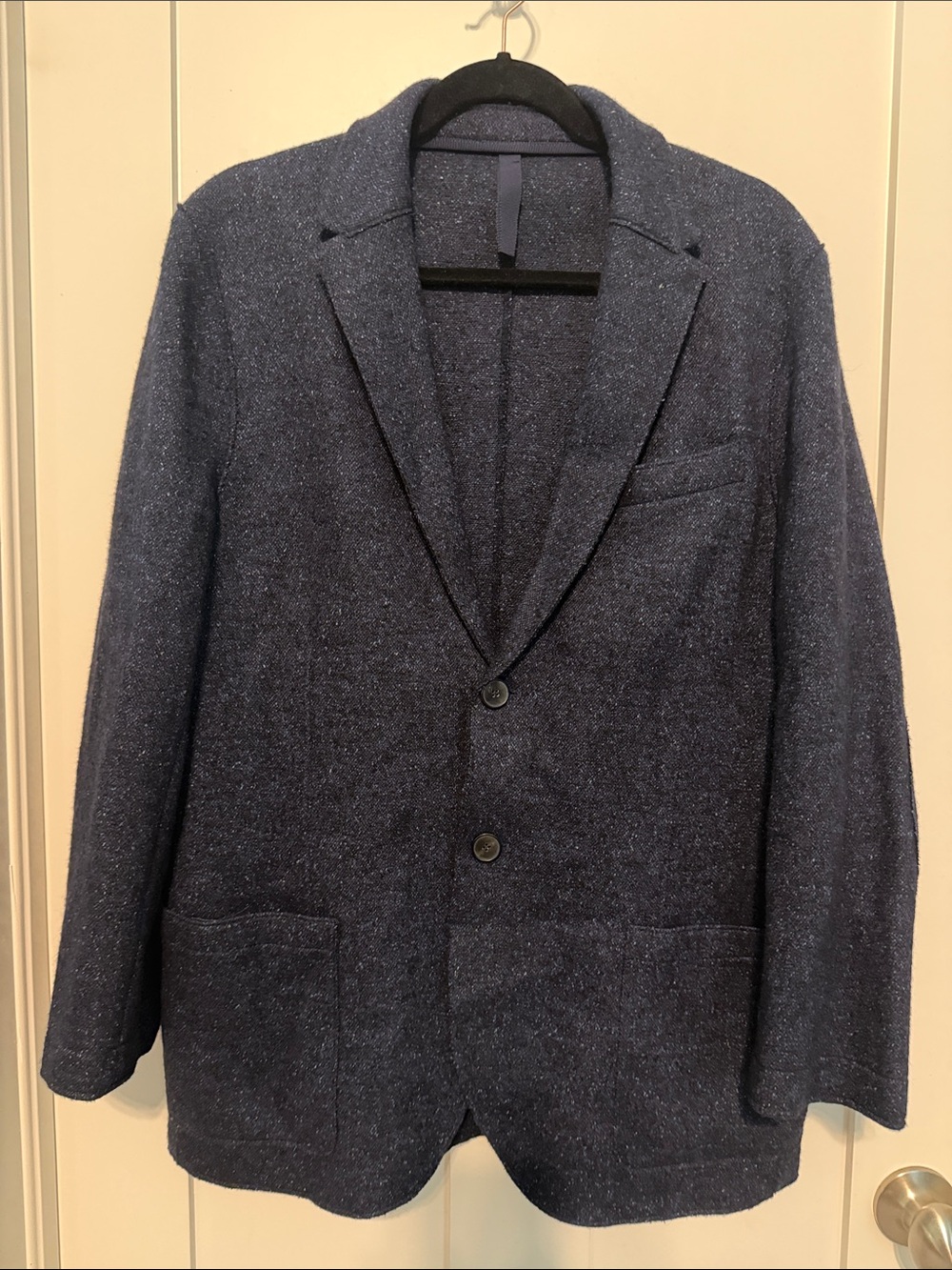Men's Textured Wool and Silk Blend Luxury Navy Sport Single Breasted Blazer 52